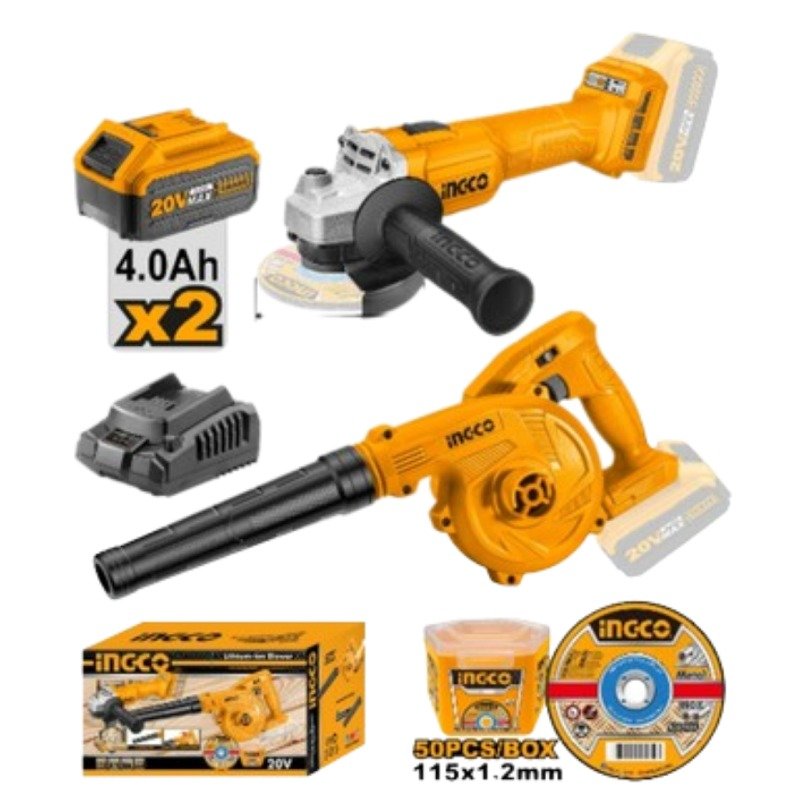INGCO LI-ION 20V BLOWER AND ANGLE GRINDER 2 PCS COMBO K - 30 days warranty