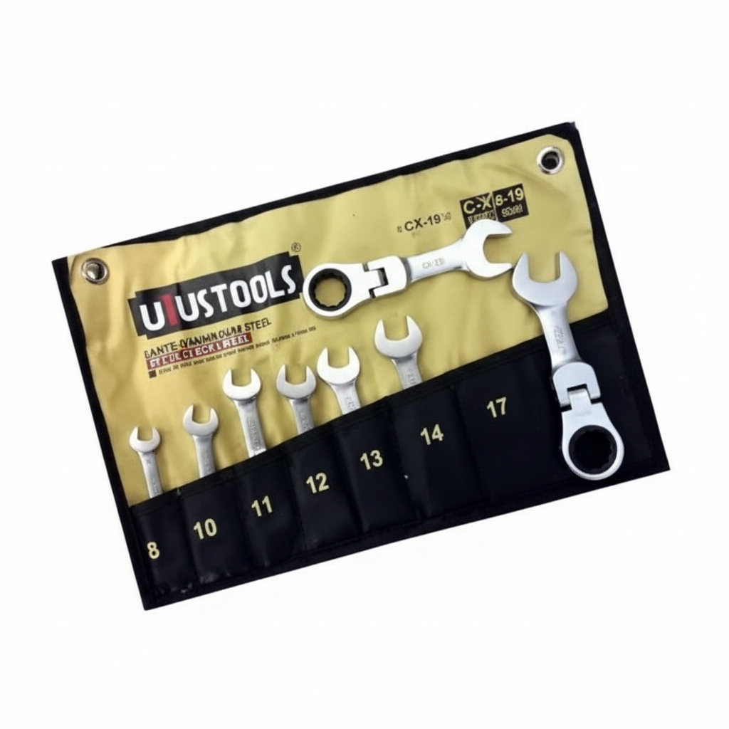 UYUSTOOLS 8PC FLEXIBLE RATCHET SPANNER SET 8mm-19mm
