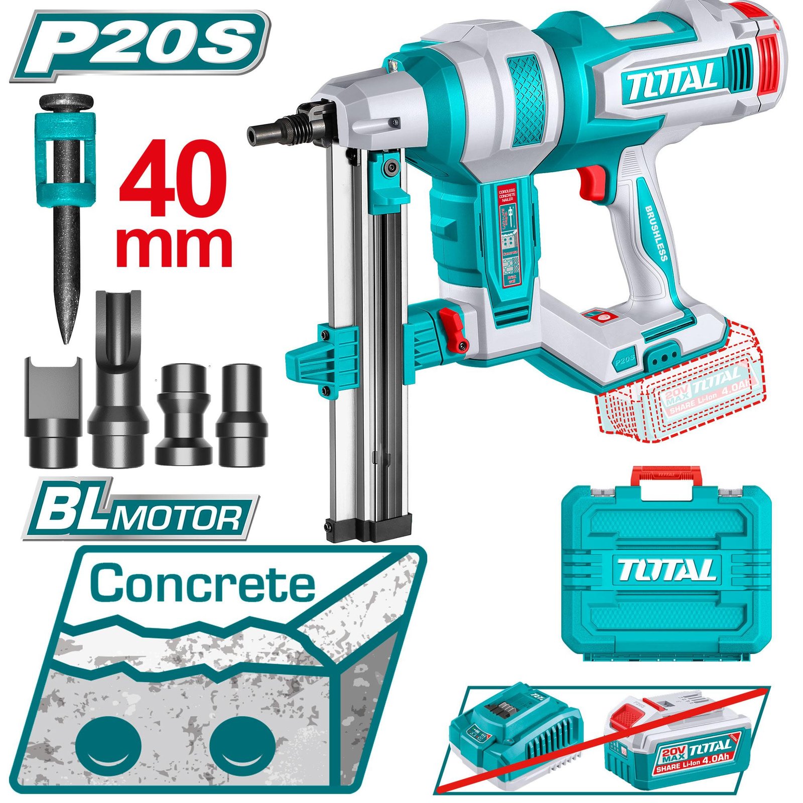 TOTAL CORDLESS CONCRETE NAILER 19-40mm