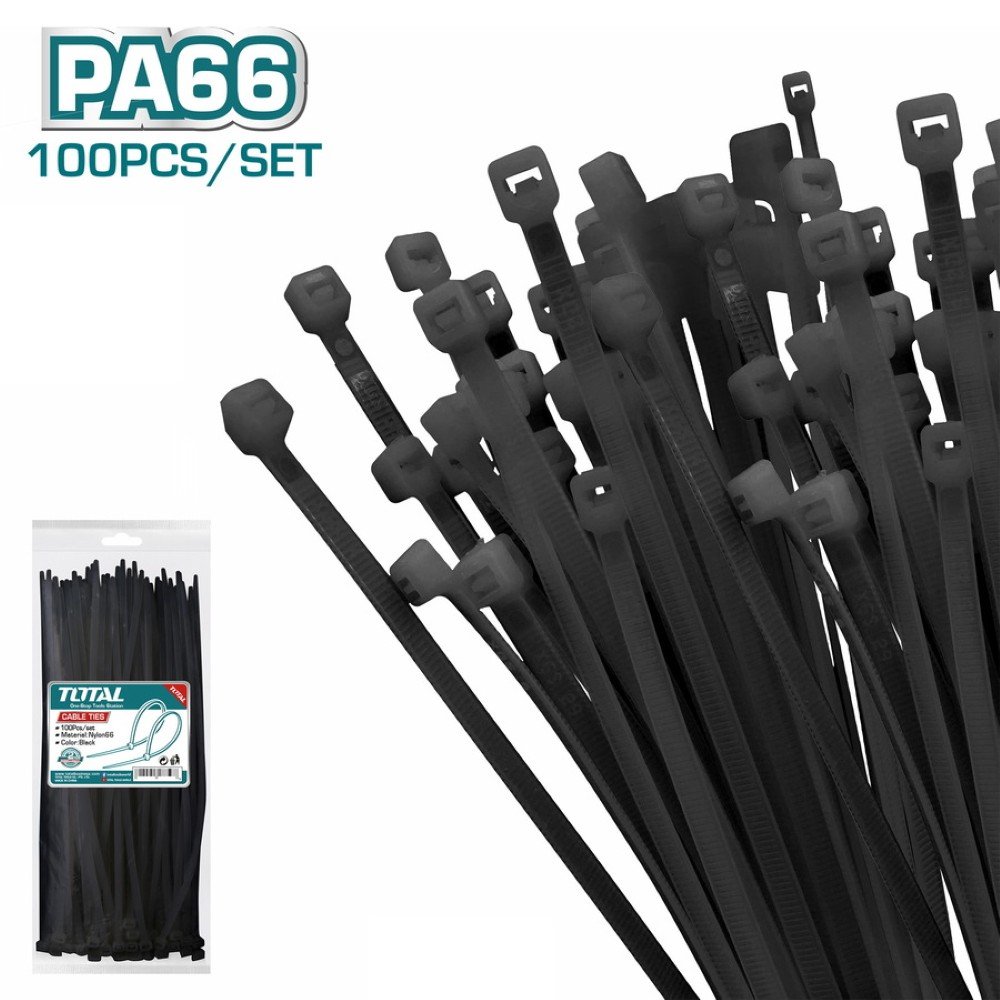 TOTAL BLACK CABLE TIE/STRAPS 400 X 7.6mm (100PCS)