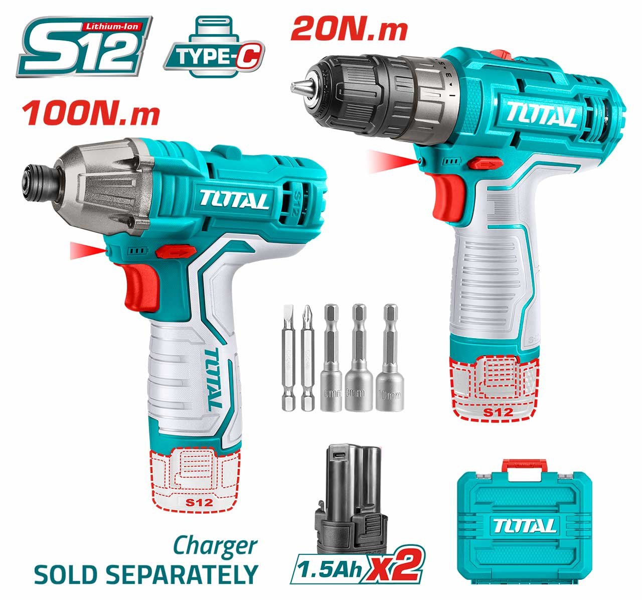 TOTAL LI-ION 2PCS 12V CORDLESS DRILL/DRIVER COMBO