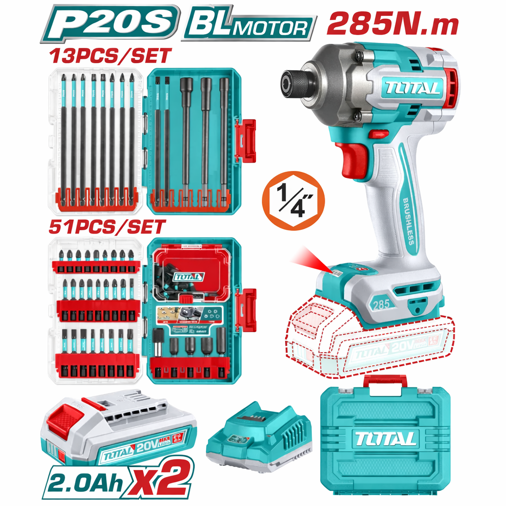 TOTAL 20V CORDLESS BRUSHLESS 1/4" IMPACT DRIVER KIT