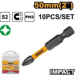 INGCO 10 PCS / SET INDUSTRIAL IMPACT SCREWDRIVER BIT PH2 50MM