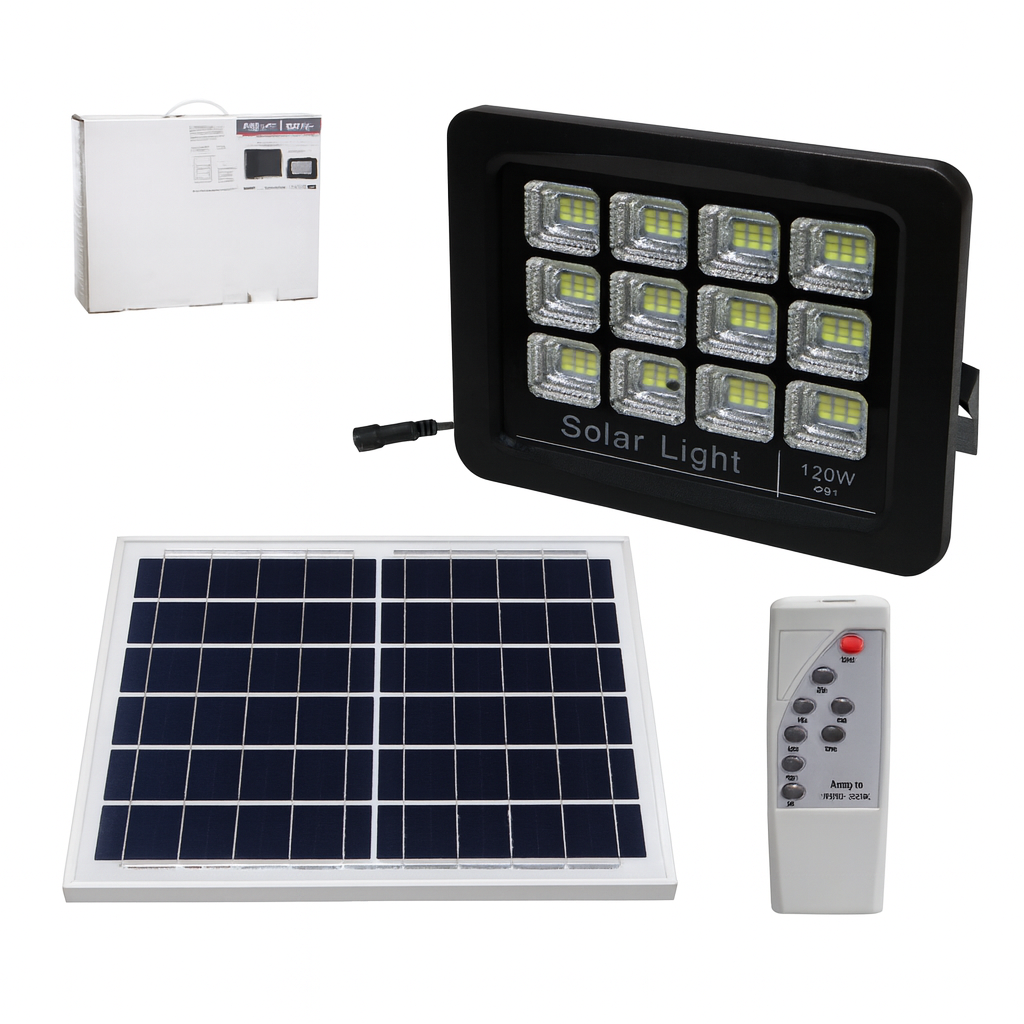 BRESLIGHT SOLAR 160W 7000K 1076L IP65 FLOOD LIGHT WITH SOLAR PANEL