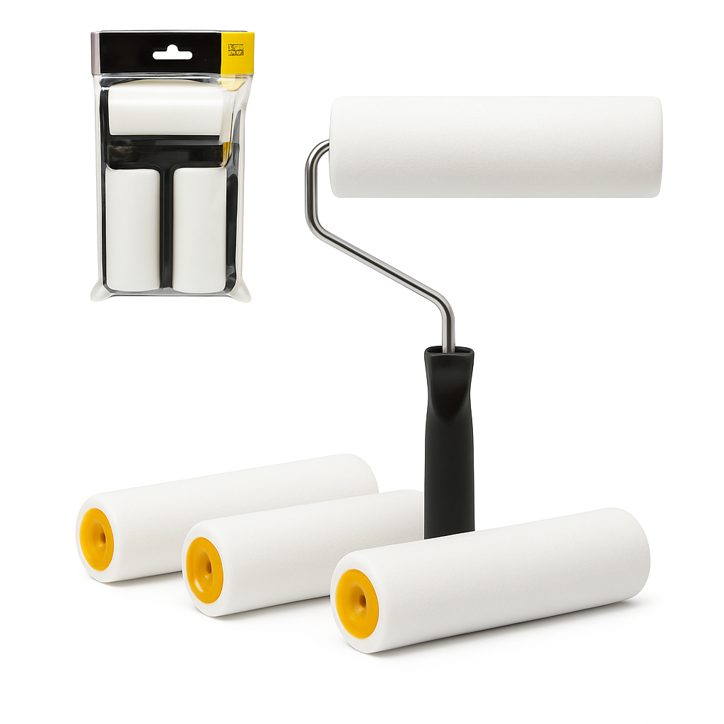 HUNTER 4" BLACK HANDLE + 3PCS 4 INCH FOAM ROLLER