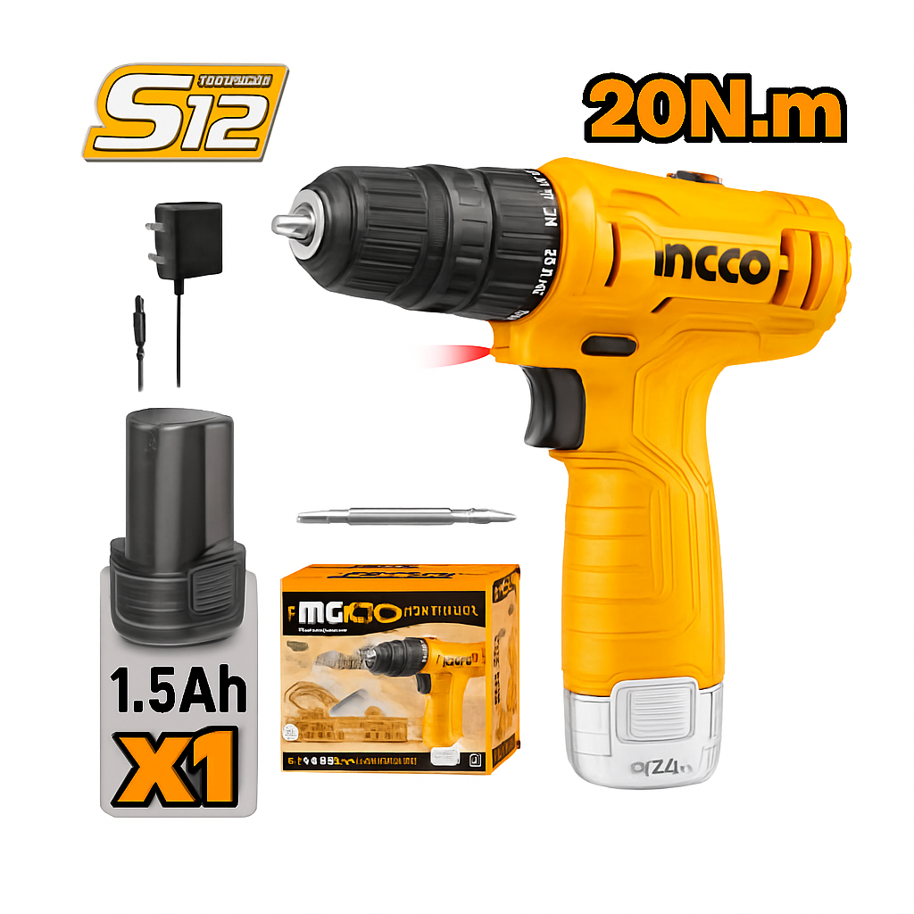 INGCO LI-ION CORDLESS DRILL 12V 1.5AH 3/8” - 30 DAYS WARRANTY