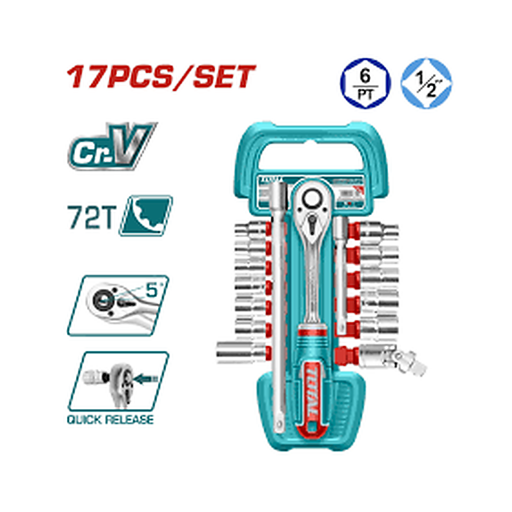 TOTAL 1/2" SOCKET SET (17 PCS)