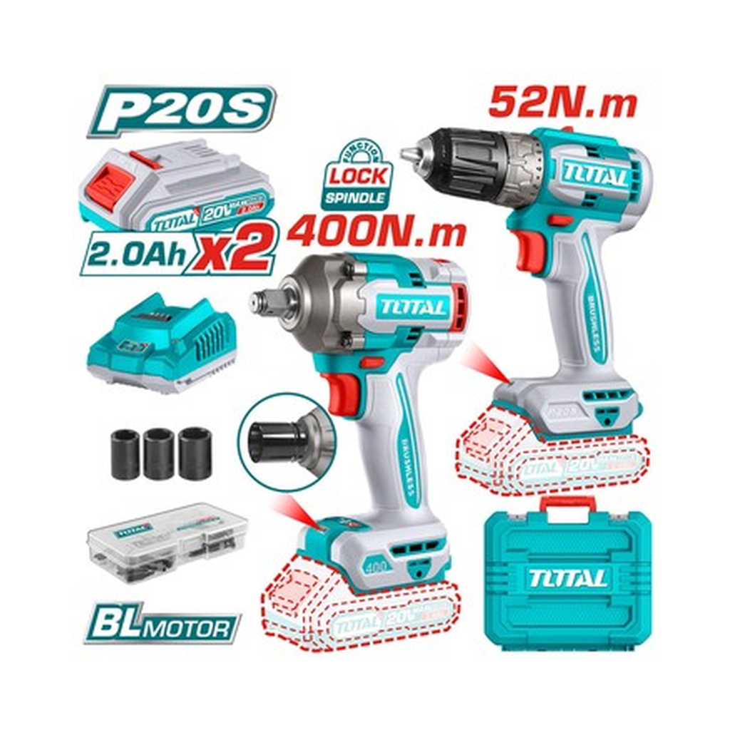TOTAL 2 PC CORDLESS DRILL/ IMPACT WRENCH 20V COMBO KIT