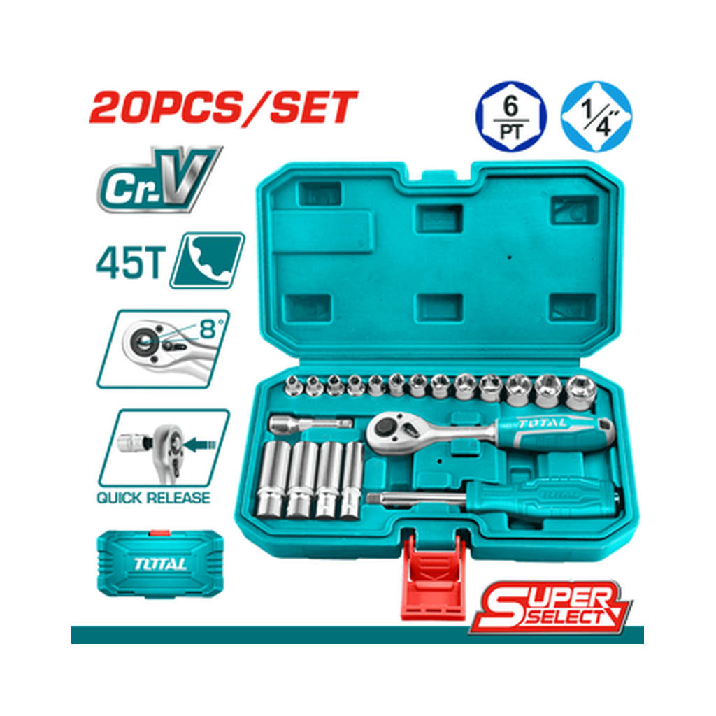 TOTAL 20 PCS 1/4" SOCKET SET