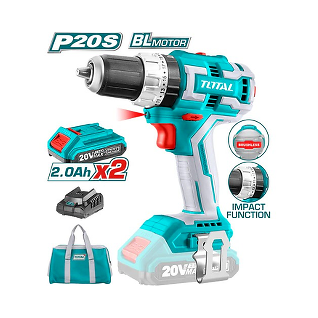 TOTAL 20V INDUSTRIAL LI-ION CORDLESS IMPACT DRILL 3/8"