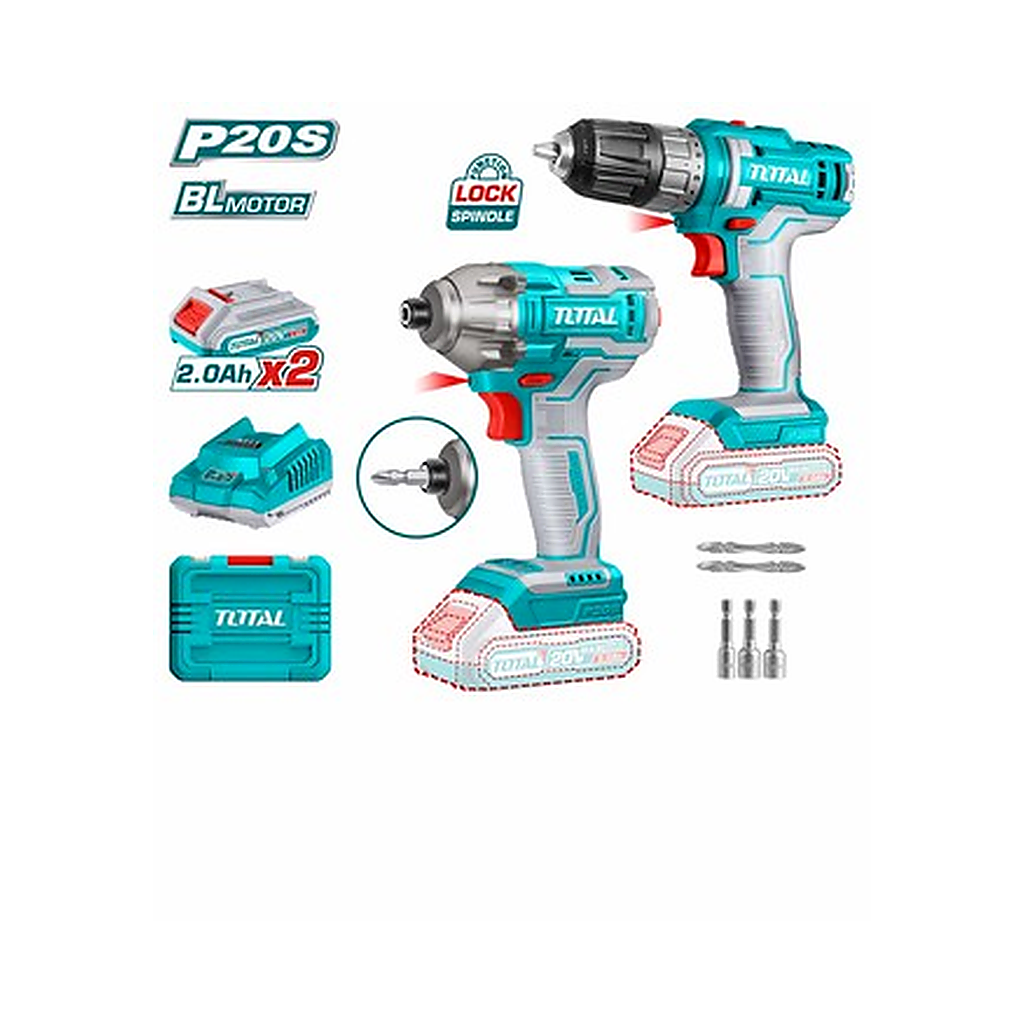 TOTAL 2PC LI-ION 3/8" DRILL/ 1/4" IMPACT DRIVER CORDLESS COMBO KIT