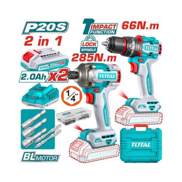TOTAL CORDLESS 2 PCS IMPACT DRILL AND DRIVER COMBO KIT – The Fix It Center