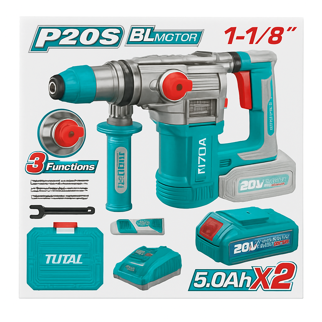 TOTAL CORDLESS ROTARY HAMMER 1-1/8" 20V 5AH LITHIUM ION