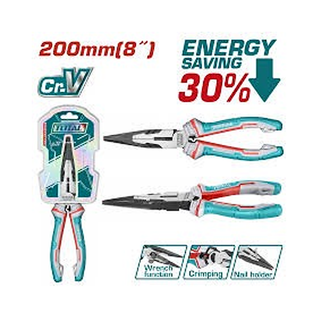 TOTAL HIGH LEVERAGE LONG NOSE PLIERS 8"