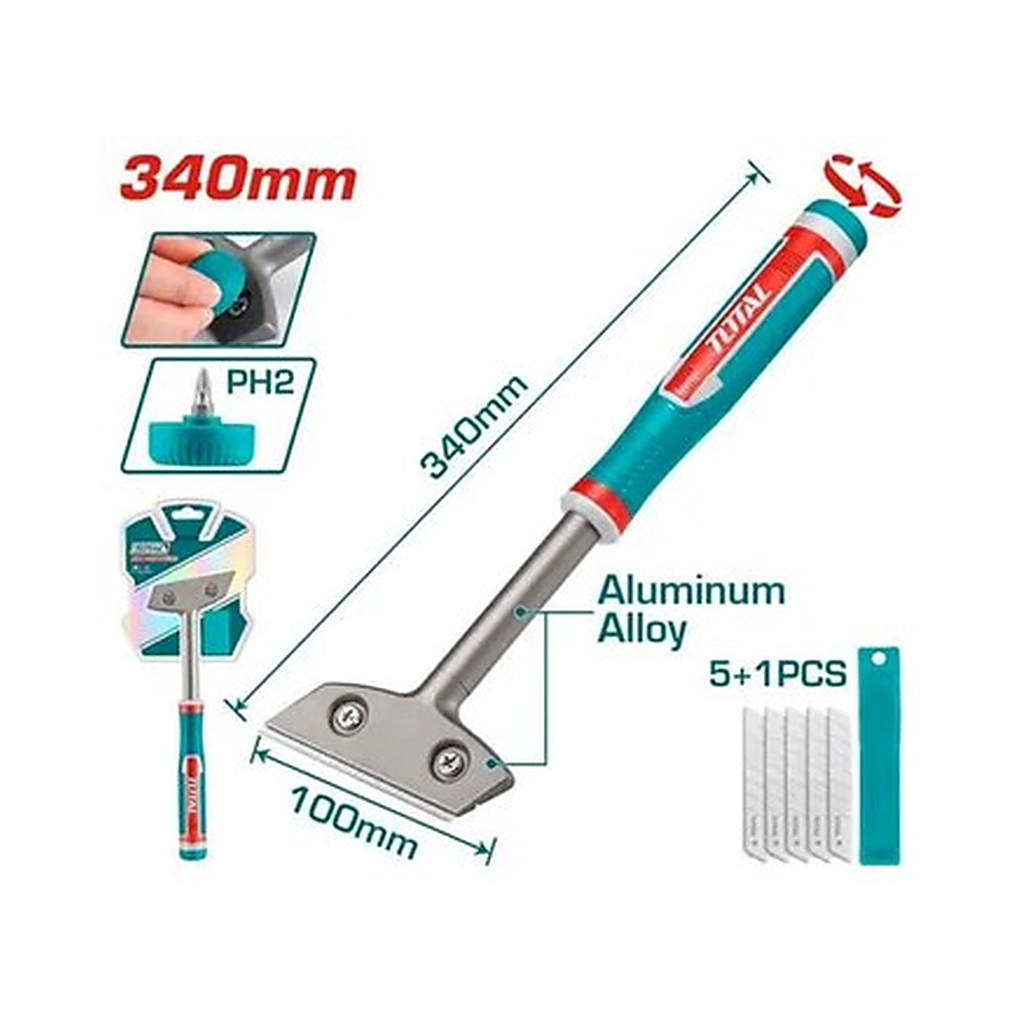 Total Metal Scraper with 6 Blades & Aluminum Alloy Handle