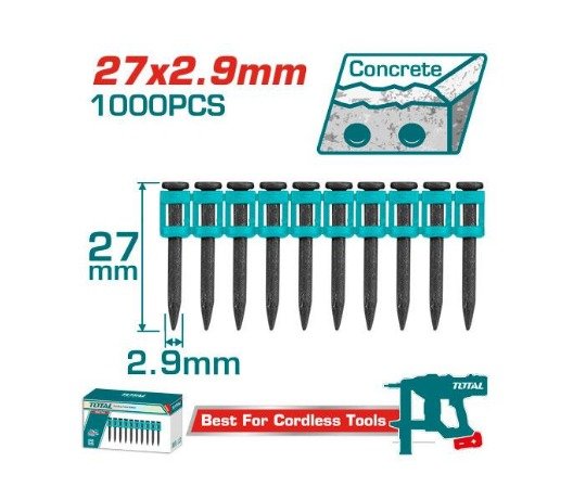 TOTAL 1000PCS CONTINUOUS FIRING CONCRETE NAILS (27mm/1")