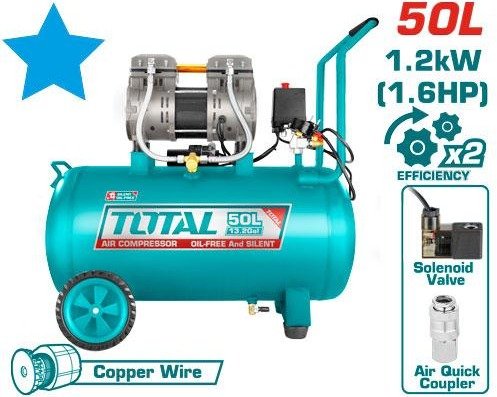TOTAL 50L AIR COMPRESSOR 1.6HP OIL-FREE AND SILENT