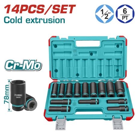 TOTAL 14 PCS 1/2"DR. DEEP IMPACT SOCKET SET