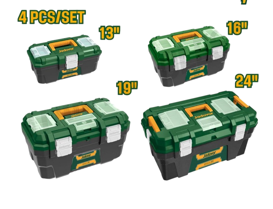 JADEVER 4PC STEEL-LOCKING HINGE TOOL BOXES (13", 16", 19" & 24")