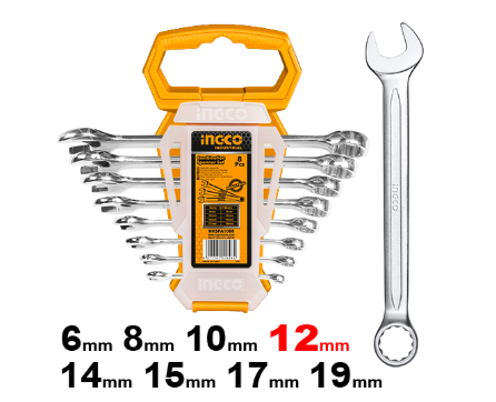 INGCO 8-PIECE COMBINATION SPANNER SET 6-19MM