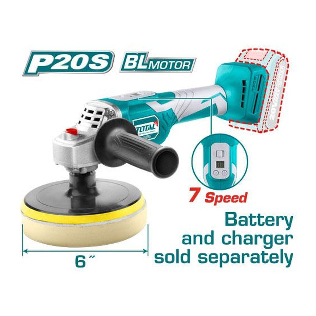 TOTAL LI-ION ANGLE POLISHER 20V 6"