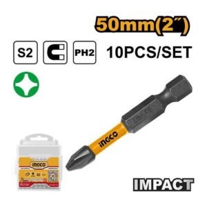 INGCO 10 PCS / SET INDUSTRIAL IMPACT SCREWDRIVER BIT PH2 50MM