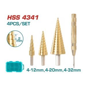 TOTAL 4PCS STEP DRILL (CONE) BIT SET