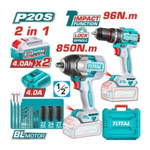 TOTAL 20V CORDLESS 1/2" IMPACT DRILL (96 Nm/ 71 FT-LBS) AND 1/2" IMPACT WRENCH (1000 Nm/ 738 FT-LBS) COMBO KIT