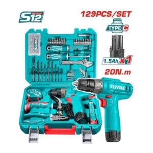 TOTAL 129PC  TOOL SET WITH 12V DRILL