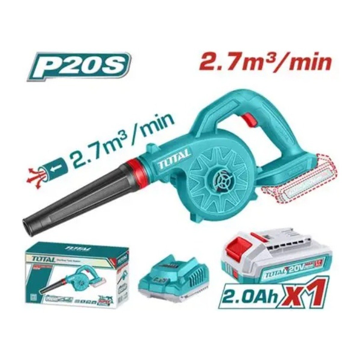 TOTAL 20V CORDLESS BLOWER 18,000RPM WITH 2AMP BATTERY AND CHARGER