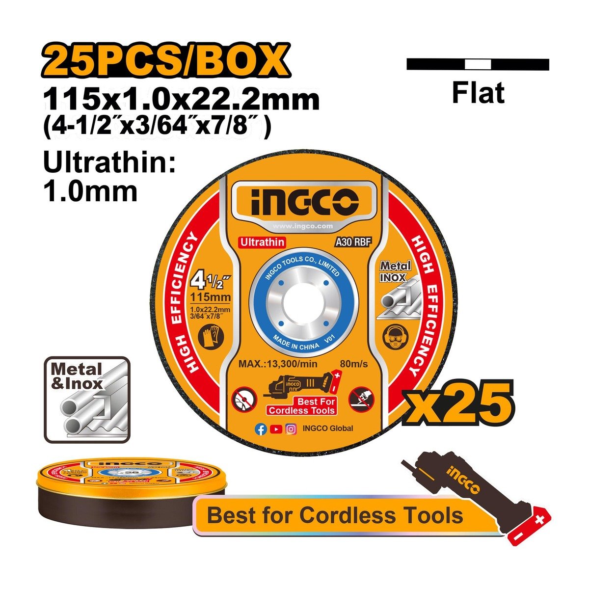 INGCO ULTRA THIN METAL CUTTING DISC SET 4 1/2" (25PCS)