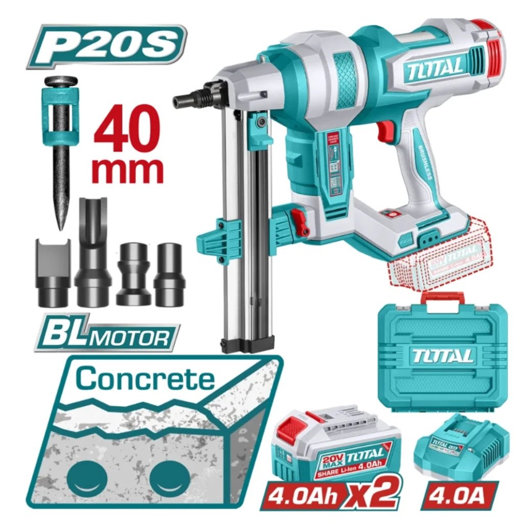 TOTAL 20V CORDLESS 40MM CONCRETE/STEEL NAILER COMBO KIT